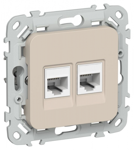 Розетка компьютерная 2-м СП FLITE РК5е-2-0-ФлЛ RJ45 кат.5E UTP механизм льняной IEK FI-K22-1-K88