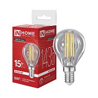Лампа светодиодная LED-ШАР-deco 15Вт шар прозрачная 4000К E14 1435лм 230В IN HOME 4690612063362