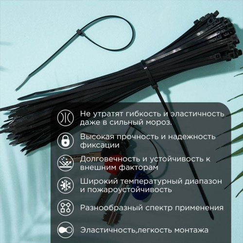 Хомут 3.6х250мм морозостойкий черн. (уп.100шт) Rexant 87-0251 фото 2