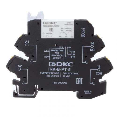 Реле интерфейсное 1CO ком. ток 6А AgSnO2 напряжение 230В AC/DC push-in клеммы DKC IRK-230UC-1CO-PT Реле интерфейсное 1CO ком. ток 6А AgSnO2 напряжение 230В AC/DC push-in клеммы DKC IRK-230UC-1CO-PT