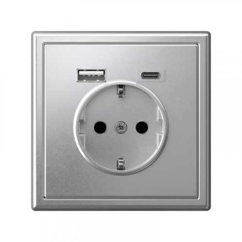 Розетка ArtGallery 16А с 2-мя заряд. устройствами USB A+C 5В/2.4А/3А 2х5В/1.5А механизм алюм. SE GAL000332 фото 3