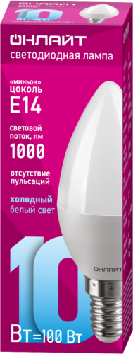 Лампа светодиодная 61 958 OLL-C37-10-230-6.5K-E14-FR 10Вт свеча 6500К холод. бел. E14 1000лм 176-264В ОНЛАЙТ 61958 фото 2