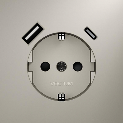 Розетка 1-м СП S70 16А с USB A+С с заземл. защ. шторки механизм кашемир Voltum VLS040503 фото 2