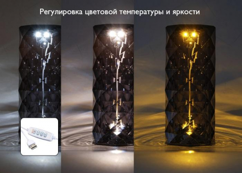 Светильник светодиодный настольный CTL3-USB 3Вт 120лм 5В 2SMD IP20 диммер: 2700-3000К/4000-4500К/6000-6500К ночник черн. кристалл акрил ФАZА 5040861 фото 2