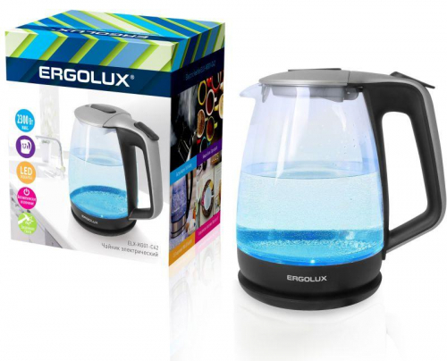 Чайник ELX-KG01-C42 стекл. 1.7л 160-250В 1500-2300Вт серебристо-черн. Ergolux 13117 Чайник ELX-KG01-C42 стекл. 1.7л 160-250В 1500-2300Вт серебристо-черн. Ergolux 13117