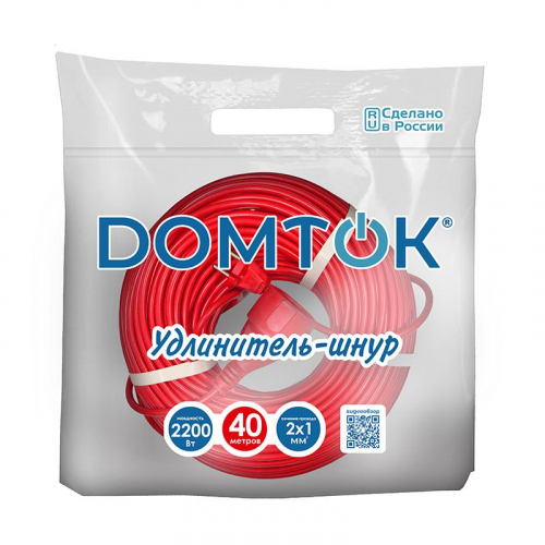 Удлинитель-шнур 1х40м без заземл. 10А IP20 2.2кВт ПВС 2х1 DOMTOK 2491 фото 2