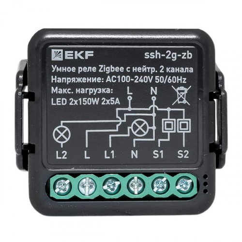 Реле умное в подрозетник 2-канальное Zigbee Connect Select с нейтралью EKF ssh-2g-zb фото 2