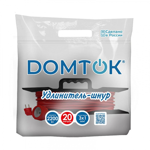 Удлинитель-шнур на рамке 1х20м с заземл. 10А IP20 2.2кВт ПВС 3х1 DOMTOK 2479 фото 2