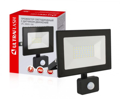 Прожектор светодиодный с датчиком LFL-3002S C02 30Вт 230В 6500К черн. Ultraflash 13330 фото 2 Прожектор светодиодный с датчиком LFL-3002S C02 30Вт 230В 6500К черн. Ultraflash 13330 фото 2