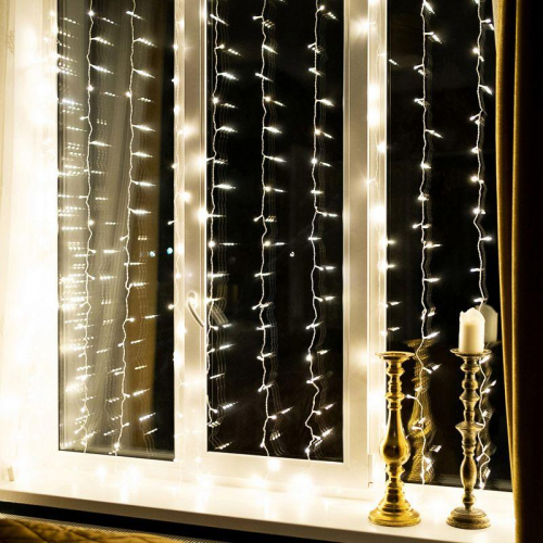 Гирлянда светодиодная "Светодиодный Дождь" 2х2.5м 300LED тепл. бел. 18Вт 230В IP20 свечение с динамикой провод прозр. Neon-Night 235-056 фото 6