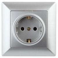 Розетка 1-м СП Solo 4-206-03 16А 250В IP20 2P+E Schuko с заземл. защ. шторки алюм. Intro Б0053683