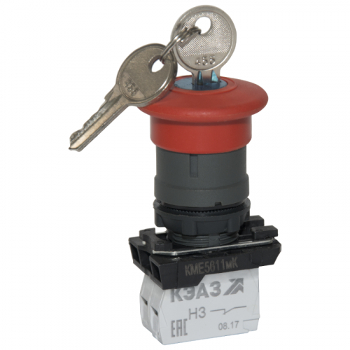 Кнопка грибовидная КМЕ 5611мК 1НО+0НЗ IP65 с ключом с фиксацией красн. КЭАЗ 248257 фото 2