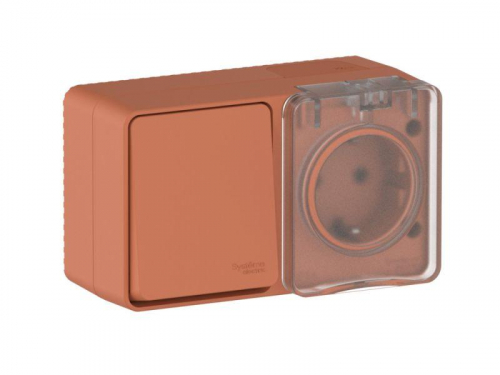 Блок ОП AtlasDesign PROFI IP54 (розетка 1-м 16А заземл. защ. шторки + 1-кл. выключатель 10А) терракот. SE ATN547070