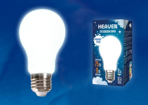 Лампа светодиодная LED-A60-9W/4000K/E27 /FR GLH01WH Heaven 9Вт матовая 4000К нейтр. бел. E27 (упак. картон) Uniel UL-00004842 Лампа светодиодная LED-A60-9W/4000K/E27 /FR GLH01WH Heaven 9Вт матовая 4000К нейтр. бел. E27 (упак. картон) Uniel UL-00004842