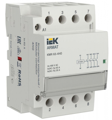 Контактор модульный KMR 63А 24В AC/DC 4НО ARMAT IEK AR-KMR20-063-40-024 Контактор модульный KMR 63А 24В AC/DC 4НО ARMAT IEK AR-KMR20-063-40-024