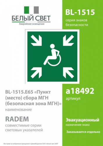 Знак безопасности BL-1515.E65 "Пункт (место) сбора МГН (Безопасная зона МГН)" Белый Свет a18492 фото 2