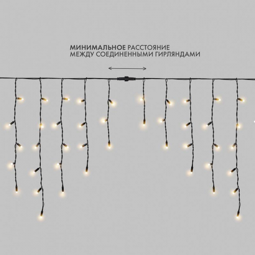 Гирлянда светодиодная "Айсикл" (бахрома) 4х0.6м 128LED тепл. бел. 10Вт 230В IP67 провод каучук черн. (нужен шнур питания 315-000) Neon-Night 255-226 фото 2