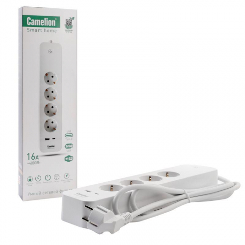 Фильтр сетевой умный Smart Home SZD/SH/4х1.5/WIFI 4гн.1.5м 16А 4000В USB+Type-С WiFi+Счетчик Camelion 14800 фото 9 Фильтр сетевой умный Smart Home SZD/SH/4х1.5/WIFI 4гн.1.5м 16А 4000В USB+Type-С WiFi+Счетчик Camelion 14800 фото 9