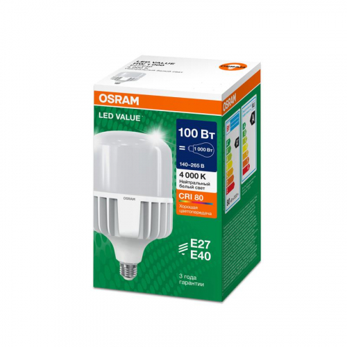 Лампа светодиодная LED G4 Value LVHW1000 100W/840 CRI95 100Вт 4000К 10000лм цилиндрическая матов. E27/E40 140-265В OSRAM 4099854121722 фото 2