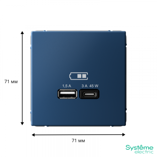 Розетка USB ArtGallery тип A+C 45Вт QC PD высокоскор. ЗУ механизм аквамарин SE GAL001129 фото 2 Розетка USB ArtGallery тип A+C 45Вт QC PD высокоскор. ЗУ механизм аквамарин SE GAL001129 фото 2