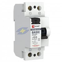 Выключатель дифференциального тока (УЗО) 2п 63А 30мА тип AC Basic электрон.EKF elcb-2-63-30e-sim