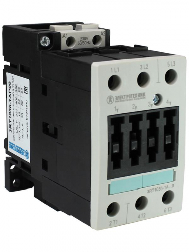 Контактор электромагнитный 3RT1036-1AP00 3п 50A кат. 230В AC 50Гц IP20AC-3 22кВт 400В типоразмер S2 винтов. клеммы Электротехник ET014810 Контактор электромагнитный 3RT1036-1AP00 3п 50A кат. 230В AC 50Гц IP20AC-3 22кВт 400В типоразмер S2 винтов. клеммы Электротехник ET014810