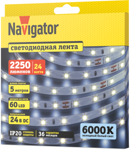 Лента светодиодная 95 295 NLS-2835CW60-4.8-IP20-24V (уп.5м) Navigator 95295 фото 2 Лента светодиодная 95 295 NLS-2835CW60-4.8-IP20-24V (уп.5м) Navigator 95295 фото 2