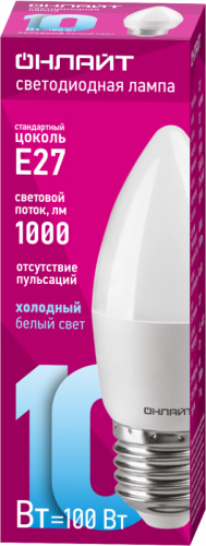 Лампа светодиодная 61 961 OLL-C37-10-230-6.5K-E27-FR 10Вт свеча 6500К холод. бел. E27 1000лм 176-264В ОНЛАЙТ 61961 фото 2 Лампа светодиодная 61 961 OLL-C37-10-230-6.5K-E27-FR 10Вт свеча 6500К холод. бел. E27 1000лм 176-264В ОНЛАЙТ 61961 фото 2