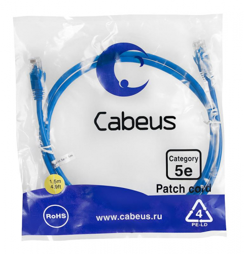 Патч-корд U/UTP кат.5E PC-UTP-RJ45-Cat.5e-1.5m-BL-LSZH 2xRJ45/8p8c неэкранир. LSZH 1.5м син. Cabeus 9530c Патч-корд U/UTP кат.5E PC-UTP-RJ45-Cat.5e-1.5m-BL-LSZH 2xRJ45/8p8c неэкранир. LSZH 1.5м син. Cabeus 9530c