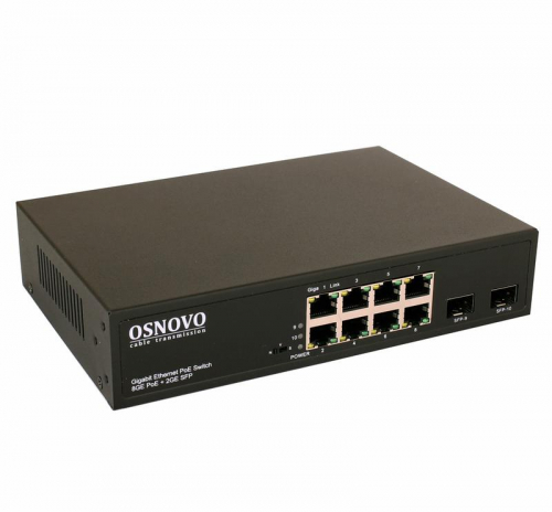 Коммутатор PoE SW-80802(150Вт) Gigabit Ethernet на 8 RJ45 + 2 SFP порта OSNOVO 13596 Коммутатор PoE SW-80802(150Вт) Gigabit Ethernet на 8 RJ45 + 2 SFP порта OSNOVO 13596
