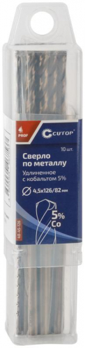 Сверло по металлу удлиненное ПРОФИ/Profi 4.5х126мм с кобальтом 5% (уп.10шт) Cutop 48-45-126 фото 3 Сверло по металлу удлиненное ПРОФИ/Profi 4.5х126мм с кобальтом 5% (уп.10шт) Cutop 48-45-126 фото 3