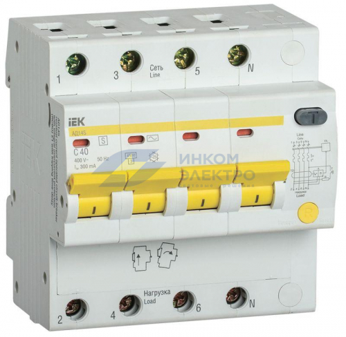 Выключатель автоматический дифференциального тока селективный 4п 40А 300мА тип AC АД14S IEK MAD13-4-040-C-300