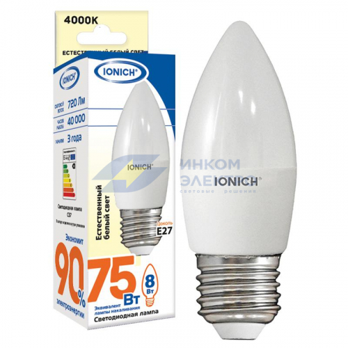 Лампа светодиодная ILED-SMD2835-C37-8-720-220-4-E27 (1306) IONICH 1538