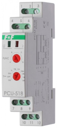 Реле времени PCU-518 8А 230В AC/24В AC/DC 1п IP20 многофункц. с выносн. потенциомметром монтаж на DIN-рейке F&F EA02.001.024