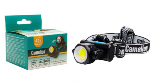 Фонарь налобный LED53401 аккум. 3.7В COB+LED 3.5Вт 4 реж. Type-C бокс черн. Camelion 15749
