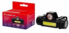 Фонарь аккумуляторный налобный E1340 XPE + COB LED 3Вт 2 режима аккум. 3.7В магнит диммир. черн. (бокс) Ultraflash 14268