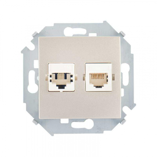 Розетка компьютерная + телефонная 2-м СП Simon 15 RJ45 + RJ11 кат.5E Systimax механизм шампань Simon 1591590-034