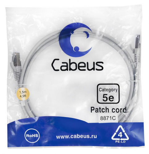 Патч-корд F/UTP кат.5E PC-FTP-RJ45-Cat.5e-1.5m-LSZH 2xRJ45/8p8c экранир. LSZH 1.5м сер. Cabeus 8871c
