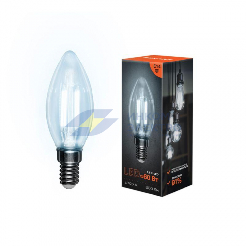 Лампа светодиодная филаментная 7.5Вт CN35 свеча прозрачная 4000К нейтр. бел. E14 600лм Rexant 604-084 фото 3