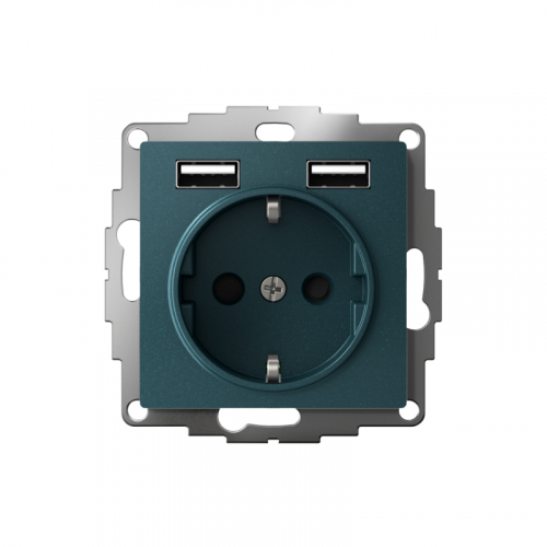 Розетка 1-м СП AtlasDesign 16А IP20 с 2-мя заряд. устройствами USB тип A+A 5В/2.4А 2х5В/1.2А механизм изумруд SE ATN000830 фото 2