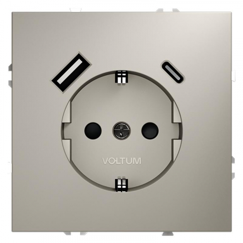 Розетка 1-м СП S70 16А с USB A+С с заземл. защ. шторки механизм кашемир Voltum VLS040503