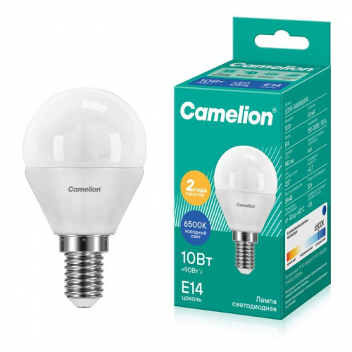 Лампа светодиодная LED10-G45/865/E14 10Вт шар матовая 6500К холод. бел. E14 150-265В Camelion 13569