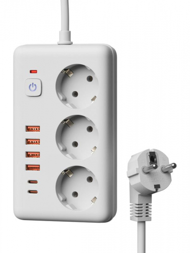 Удлинитель с сетевым фильтром 3х5м 10А 4USB + 2USBC 2500Вт ПВС 3х1 прямоуг. бел. КОСМОС FKsmPR-5m-3g(W)USB фото 2 Удлинитель с сетевым фильтром 3х5м 10А 4USB + 2USBC 2500Вт ПВС 3х1 прямоуг. бел. КОСМОС FKsmPR-5m-3g(W)USB фото 2