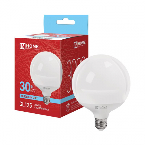 Лампа светодиодная LED-GL125-VC 30Вт шар 6500К E27 3000лм 230В 125мм IN HOME 4690612064024 Лампа светодиодная LED-GL125-VC 30Вт шар 6500К E27 3000лм 230В 125мм IN HOME 4690612064024
