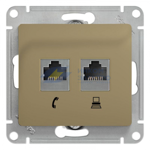 Механизм розетки комп. + телеф. 2-м СП Glossa RJ11 + RJ45 CAT.5E титан SchE GSL000485