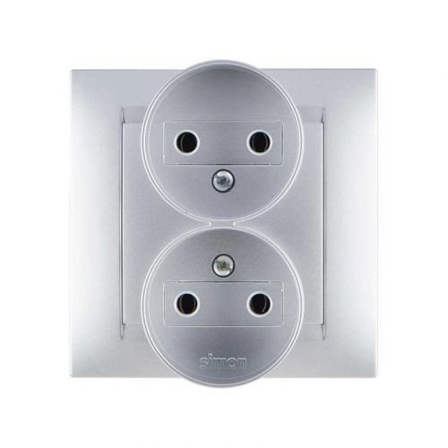 Розетка 2-м СП Simon15 16А IP20 250В без заземл. винт. клеммы алюм. Simon 1590457-033 Розетка 2-м СП Simon15 16А IP20 250В без заземл. винт. клеммы алюм. Simon 1590457-033