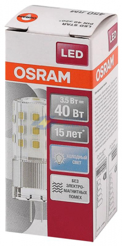 Лампа светодиодная LED STAR PIN40 CL 840 3.5Вт прозрачная 4000К нейтр. бел. G4 12В стекл. OSRAM 4058075369030 фото 2