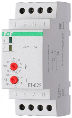 Регулятор температуры RT-822 (от +30 до +60 град.C; выносной датчик; монтаж на DIN-рейке 35мм 50-260В 16А 1P IP20) F&F EA07.001.005 Регулятор температуры RT-822 (от +30 до +60 град.C; выносной датчик; монтаж на DIN-рейке 35мм 50-260В 16А 1P IP20) F&F EA07.001.005