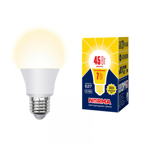 Лампа светодиодная LED-A60-7W/3000K/E27/FR/NR Norma 7Вт матовая 3000К тепл. бел. E27 (упак. картон) Volpe UL-00005619 Лампа светодиодная LED-A60-7W/3000K/E27/FR/NR Norma 7Вт матовая 3000К тепл. бел. E27 (упак. картон) Volpe UL-00005619