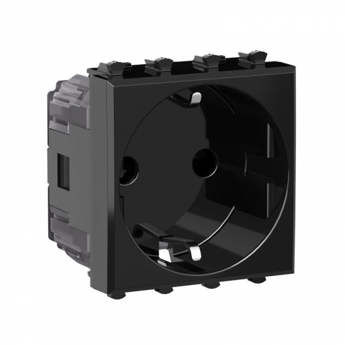 Розетка 1-м 2мод. Avanti "Черный квадрат" 16А IP20 2P+E защ. шторки черн. DKC 4402002 фото 2
